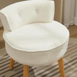 Rackhams Teddy Fleece Dressing Table Stool with Solid Wood Legs - White - One Size - thumbnail 3
