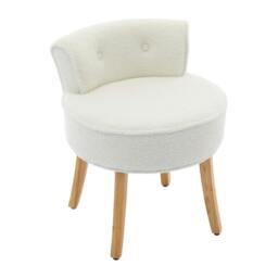 Rackhams Teddy Fleece Dressing Table Stool with Solid Wood Legs - White - One Size - thumbnail 6