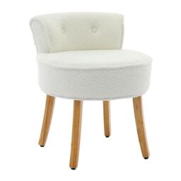 Rackhams Teddy Fleece Dressing Table Stool with Solid Wood Legs - White - One Size - thumbnail 5