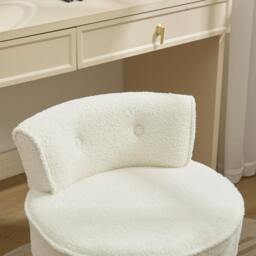 Rackhams Teddy Fleece Dressing Table Stool with Solid Wood Legs - White - One Size - thumbnail 2