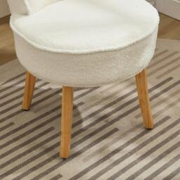 Rackhams Teddy Fleece Dressing Table Stool with Solid Wood Legs - White - One Size - thumbnail 4