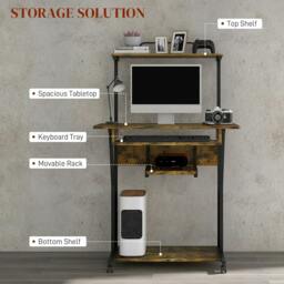 Rackhams Multi-Storage Work Desk, with Sliding Keyboard Tray - Brown/Black - thumbnail 4