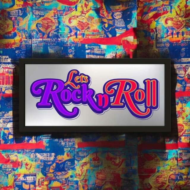 Rackhams Framed Wall Art Print - Let’s Rock N Roll Neon Guitar Design - image 1