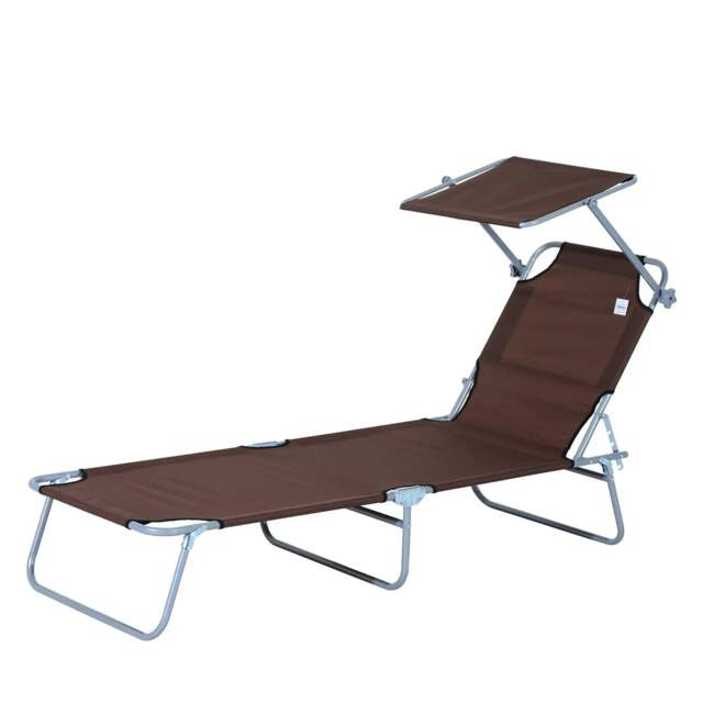Rackhams Outdoor Foldable Sun Lounger, 4 Level Adjustable Backrest Reclining Sun Lounger Chair with Angle Adjust Sun Shade Awning, Brown - image 1