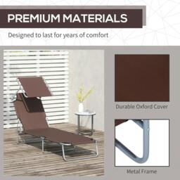 Rackhams Outdoor Foldable Sun Lounger, 4 Level Adjustable Backrest Reclining Sun Lounger Chair with Angle Adjust Sun Shade Awning, Brown - thumbnail 5