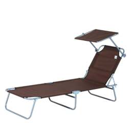 Rackhams Outdoor Foldable Sun Lounger, 4 Level Adjustable Backrest Reclining Sun Lounger Chair with Angle Adjust Sun Shade Awning, Brown - thumbnail 1