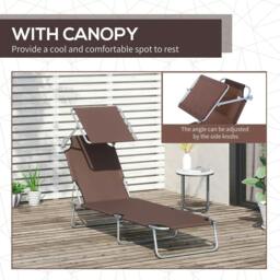 Rackhams Outdoor Foldable Sun Lounger, 4 Level Adjustable Backrest Reclining Sun Lounger Chair with Angle Adjust Sun Shade Awning, Brown - thumbnail 6