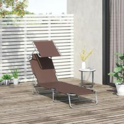 Rackhams Outdoor Foldable Sun Lounger, 4 Level Adjustable Backrest Reclining Sun Lounger Chair with Angle Adjust Sun Shade Awning, Brown - thumbnail 2