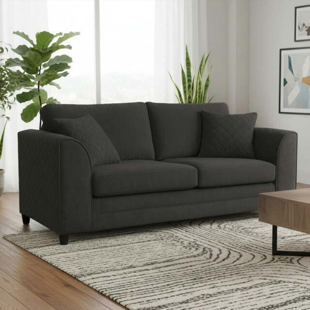 Rackhams Quilted Full Fabric Chenille 3 Seater Sofa - Black - image 1