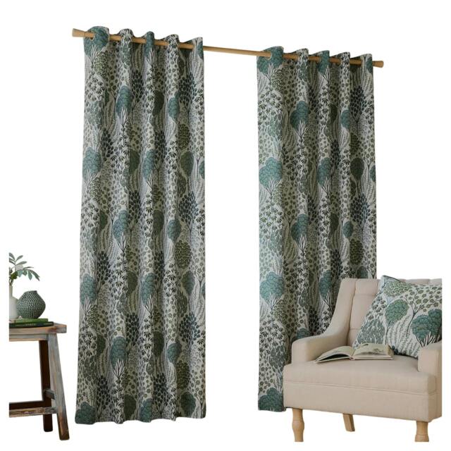 Rackhams Ophelia Lined Floral Pencil Pleat Curtains - Thyme/Mineral - 137cm x 117cm - Thyme/Mineral - 100% Polyester - image 1