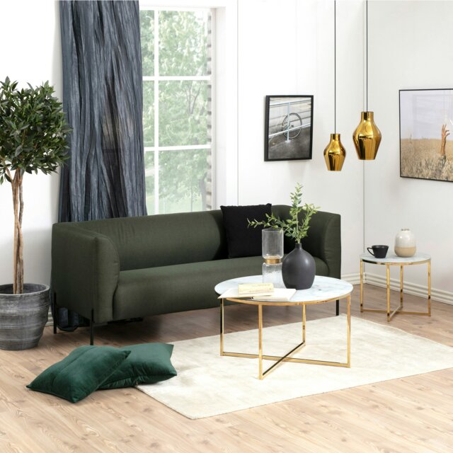 Rackhams Alisma Round Coffee Table with White Marble Effect Glass Top & Gold Legs - 1 - White and Gold - White - image 1