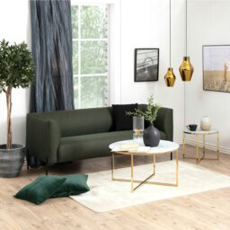 Rackhams Alisma Round Coffee Table with White Marble Effect Glass Top & Gold Legs - 1 - White and Gold - White