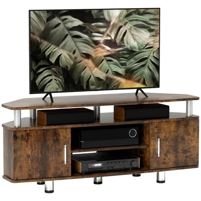 Rackhams TV Unit Cabinet for TVs up to 55 Inches with Storage Shelves and Cupboard, Entertainment Centre for Living Room, Rustic Brown