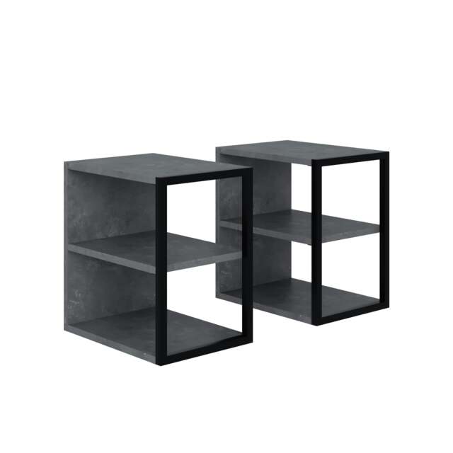 Rackhams Modern Echo Set of 2 Sofa End Tables, 3-Tier Side Table with Metal Frame for Bedroom, Living Room 2-Pack Set - Retro Grey - image 1