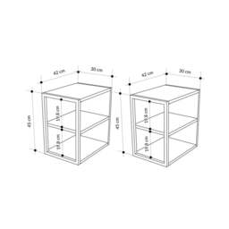 Rackhams Modern Echo Set of 2 Sofa End Tables, 3-Tier Side Table with Metal Frame for Bedroom, Living Room 2-Pack Set - Retro Grey - thumbnail 3