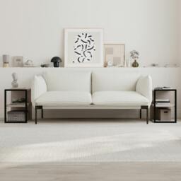 Rackhams Modern Echo Set of 2 Sofa End Tables, 3-Tier Side Table with Metal Frame for Bedroom, Living Room 2-Pack Set - Retro Grey - thumbnail 2