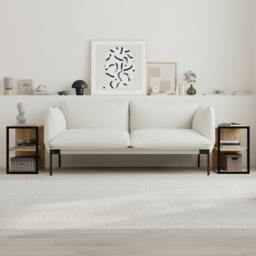 Rackhams Modern Echo Set of 2 Sofa End Tables, 3-Tier Side Table with Metal Frame for Bedroom, Living Room 2-Pack Set - Retro Grey - thumbnail 6