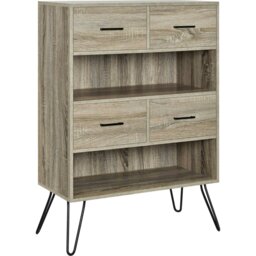 Rackhams Landon Bookcase with 4 Drawers Grey Oak Look - Grey