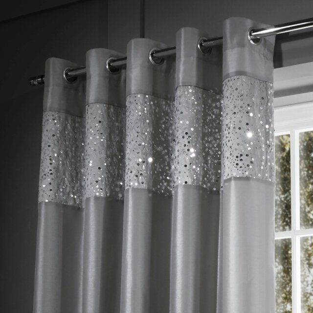 Rackhams Glitzy Sequin Lined Eyelet Curtains - 66x90 Inch - Grey