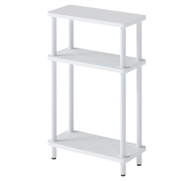 Rackhams Slim Side Table 3 Tier Narrow Sofa End Table Bedside Storage Stand White - image 1