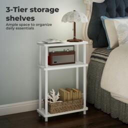 Rackhams Slim Side Table 3 Tier Narrow Sofa End Table Bedside Storage Stand White - thumbnail 5