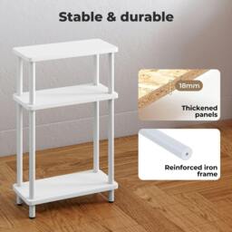 Rackhams Slim Side Table 3 Tier Narrow Sofa End Table Bedside Storage Stand White - thumbnail 4