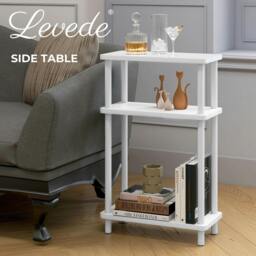 Rackhams Slim Side Table 3 Tier Narrow Sofa End Table Bedside Storage Stand White - thumbnail 2