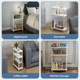 Rackhams Slim Side Table 3 Tier Narrow Sofa End Table Bedside Storage Stand White - thumbnail 6