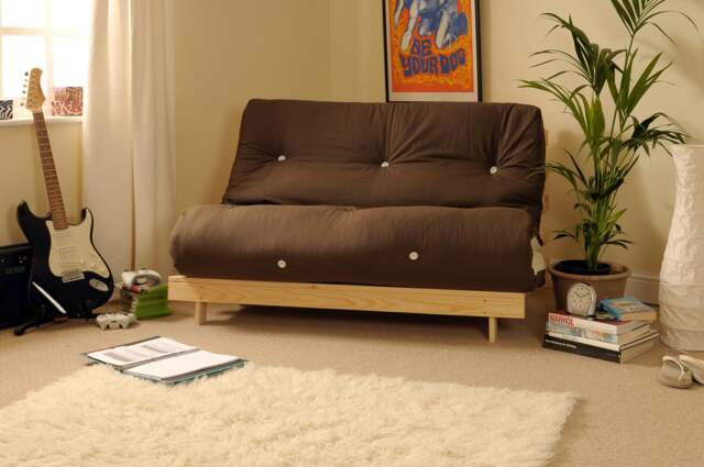 Rackhams Wooden Futon sofa bed frame with a Standard Mattress - Chocolate - 4ft6 - image 1