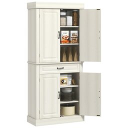 Rackhams 180cm Kitchen Pantry Storage Cabinet Server Food Organizer, White - White - thumbnail 2