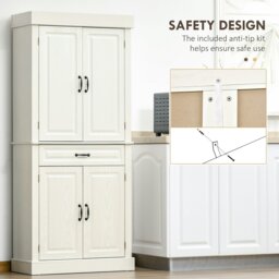 Rackhams 180cm Kitchen Pantry Storage Cabinet Server Food Organizer, White - White - thumbnail 6