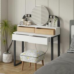 Rackhams Lora Dressing Table 4-Led Lights Make-up Table Mirror 96x132cm 2-Drawer Soft-Close Storage Bedroom,Backstage - Oak-White - thumbnail 4
