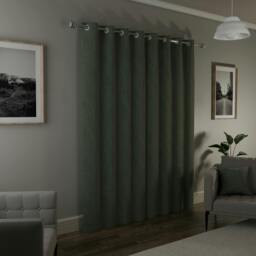 "Rackhams Green Textured Basketweave 100% Blackout Curtains - Thermal/Energy Saving Pair with Eyelets For Living Room & Bedrooms - 66"" (168cm) Width x 54"" (137cm) Drop" - thumbnail 5