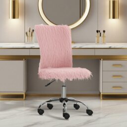 Rackhams Armless Makeup Vanity Chair, Swivel Computer Chair, Pink - White - Yes - Office Chair - thumbnail 2