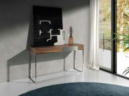 Rackhams Rectangular Walnut and Chromed Steel Console Table 3111 - thumbnail 6