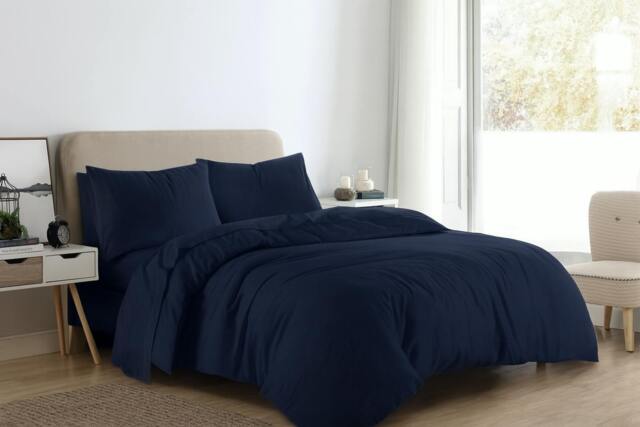 Rackhams Brushed Cotton Plain Navy Duvet Cover Set - King