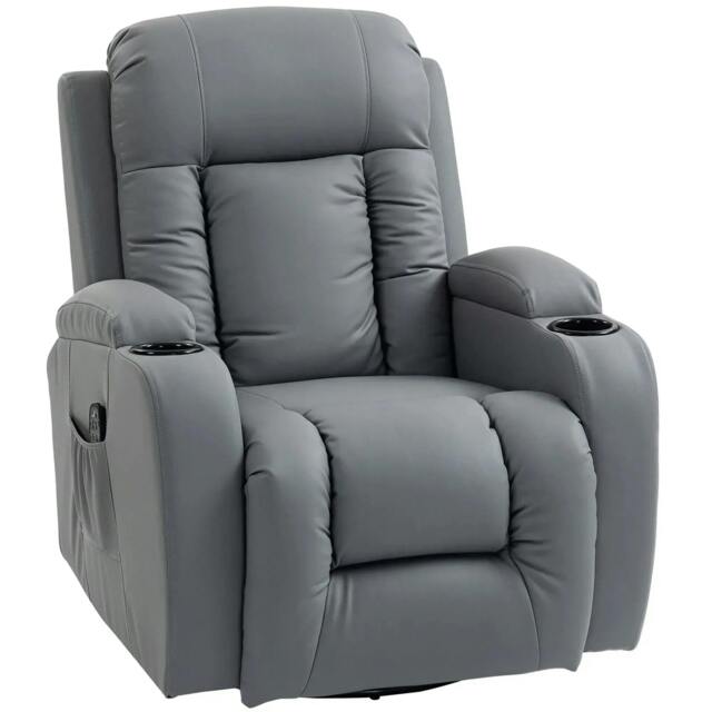 Rackhams Massage Recliner Armchair, PU Leather Recliner Chair, Grey