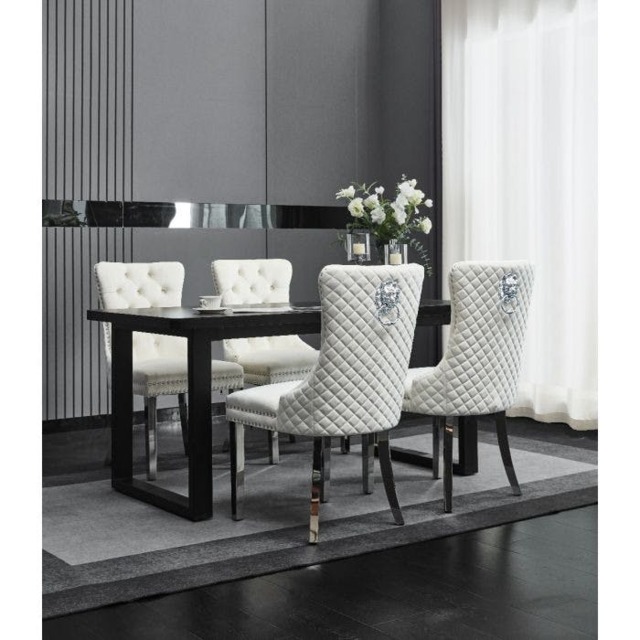 Rackhams Set Of 2 Plush Velvet Dining Chairs with Lion Head Knocker - Natural - 2 - image 1