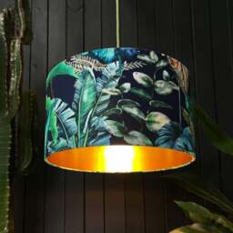 "Rackhams Rainforest Velvet Lampshade With Gold Lining - Ceiling Pendant / Arc Lamp - 35cm Diameter x 25cm Height (14"" x 10"")" - thumbnail 2