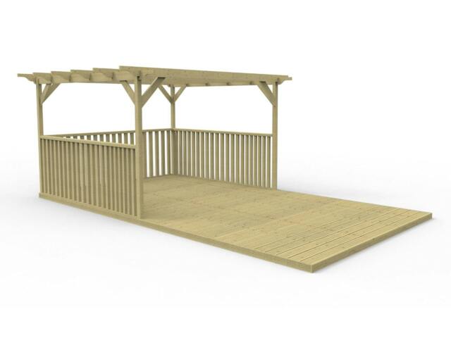 Rackhams Rectangular Pergola and Decking Kit With Balustrades V.3 - Natural (Light Green) - 2.4m x 3.6m - image 1