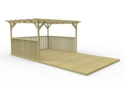 Rackhams Rectangular Pergola and Decking Kit With Balustrades V.3 - Natural (Light Green) - 2.4m x 3.6m