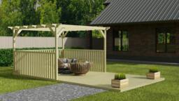 Rackhams Rectangular Pergola and Decking Kit With Balustrades V.3 - Natural (Light Green) - 2.4m x 3.6m - thumbnail 2
