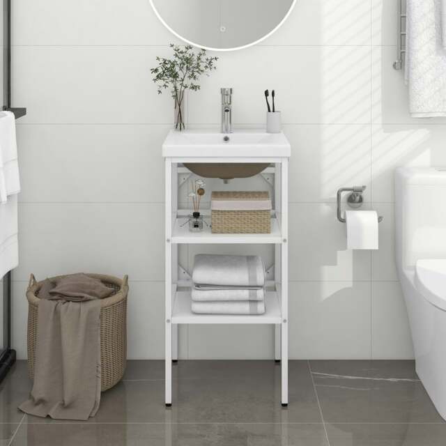 Rackhams Bathroom Washbasin Frame with Built-in Basin White Iron