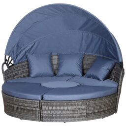 Rackhams 5 PCs Cushioned Outdoor Plastic Rattan Round Sofa Bed Table Set Black - Black - PE rattan, Metal - 180cmx175cmx147cm - thumbnail 6