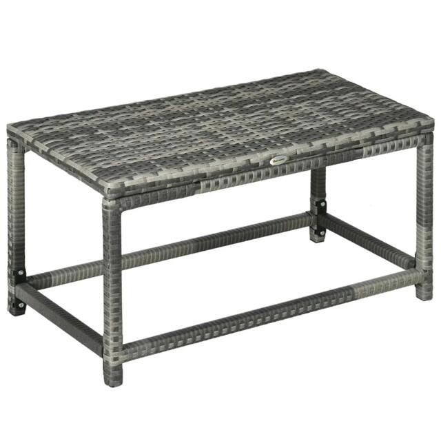 Rackhams Outdoor Coffee Table, Garden PE Rattan Side Table with Plastic Board Under the Full Woven Table Top and Rectangular Frame, Mixed Grey - image 1