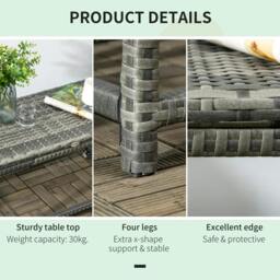 Rackhams Outdoor Coffee Table, Garden PE Rattan Side Table with Plastic Board Under the Full Woven Table Top and Rectangular Frame, Mixed Grey - thumbnail 6