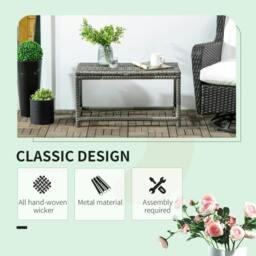 Rackhams Outdoor Coffee Table, Garden PE Rattan Side Table with Plastic Board Under the Full Woven Table Top and Rectangular Frame, Mixed Grey - thumbnail 4