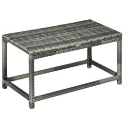 Rackhams Outdoor Coffee Table, Garden PE Rattan Side Table with Plastic Board Under the Full Woven Table Top and Rectangular Frame, Mixed Grey - thumbnail 1