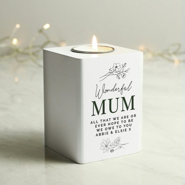 Rackhams Personalised Floral White Wooden Tea light Holder - image 1
