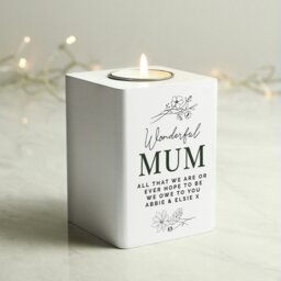Rackhams Personalised Floral White Wooden Tea light Holder